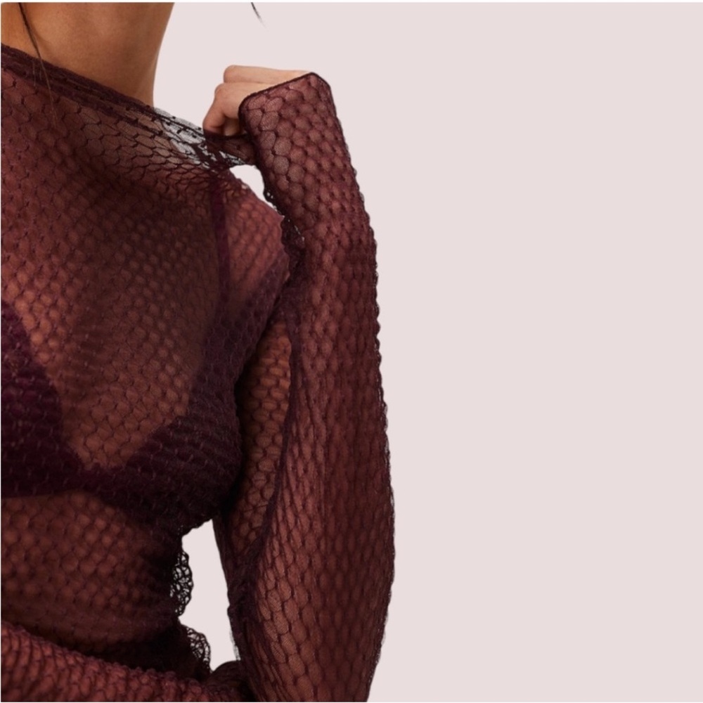 Free People Burgundy Mesh Top - Picture 4 of 14